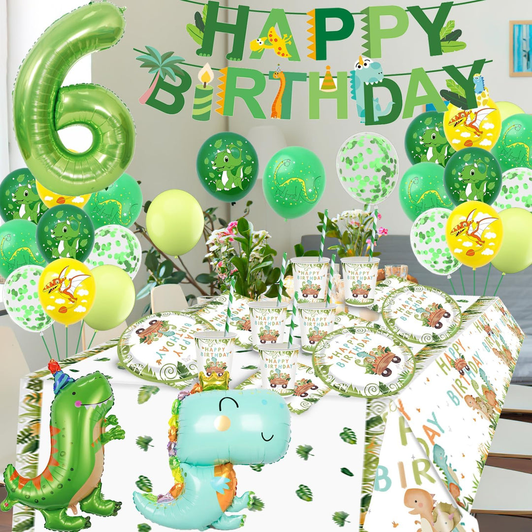 Dino Geburtstag Deko 6 Jahre, Dinosaurier Partygeschirr Set, Geburtstagsdeko 6 Jahre Junge, Dinosaur