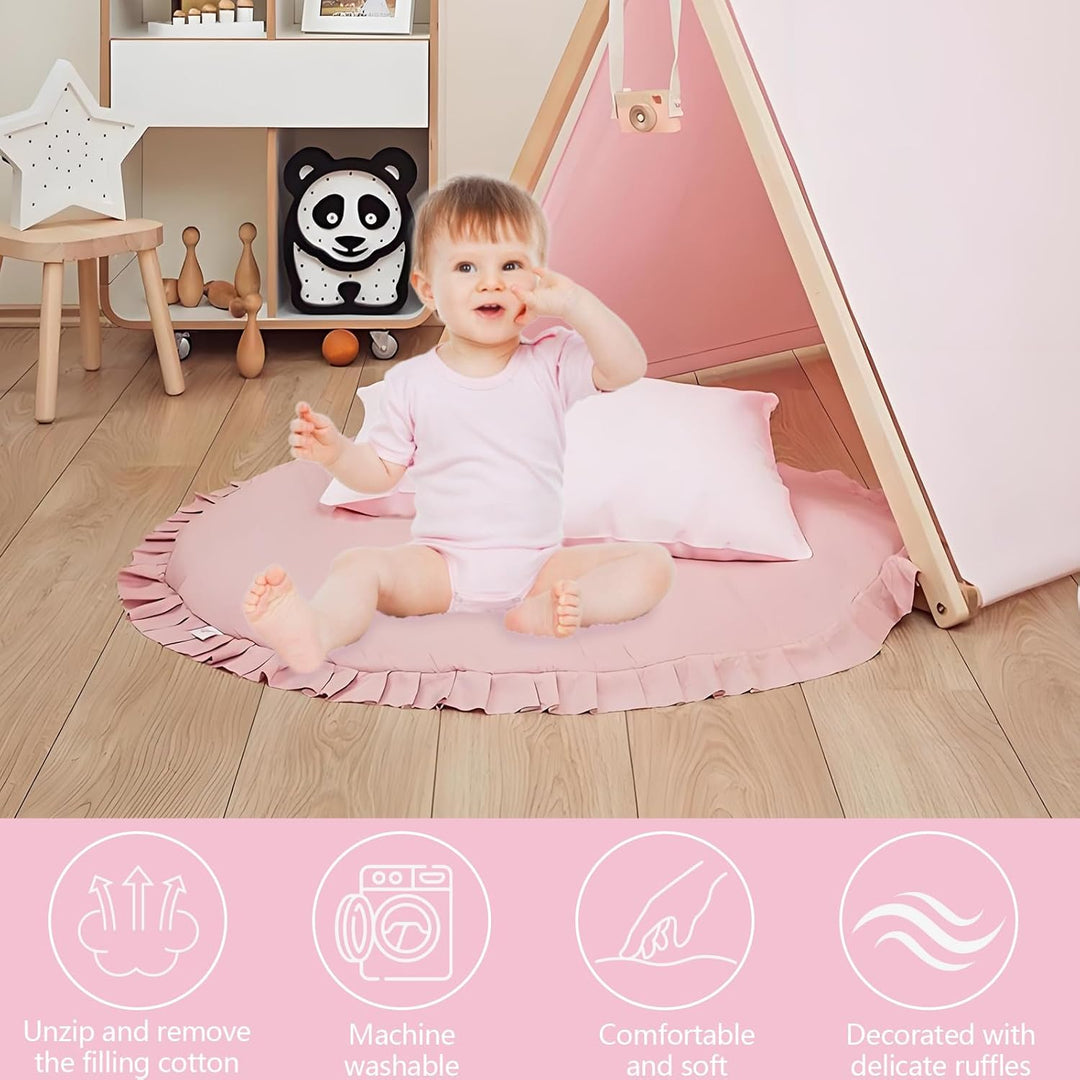 Babyspielmatte Runde Rüschen Aktivität Playmat, 100 cm rosa Babyspielmatte für den Boden, Baumwolle
