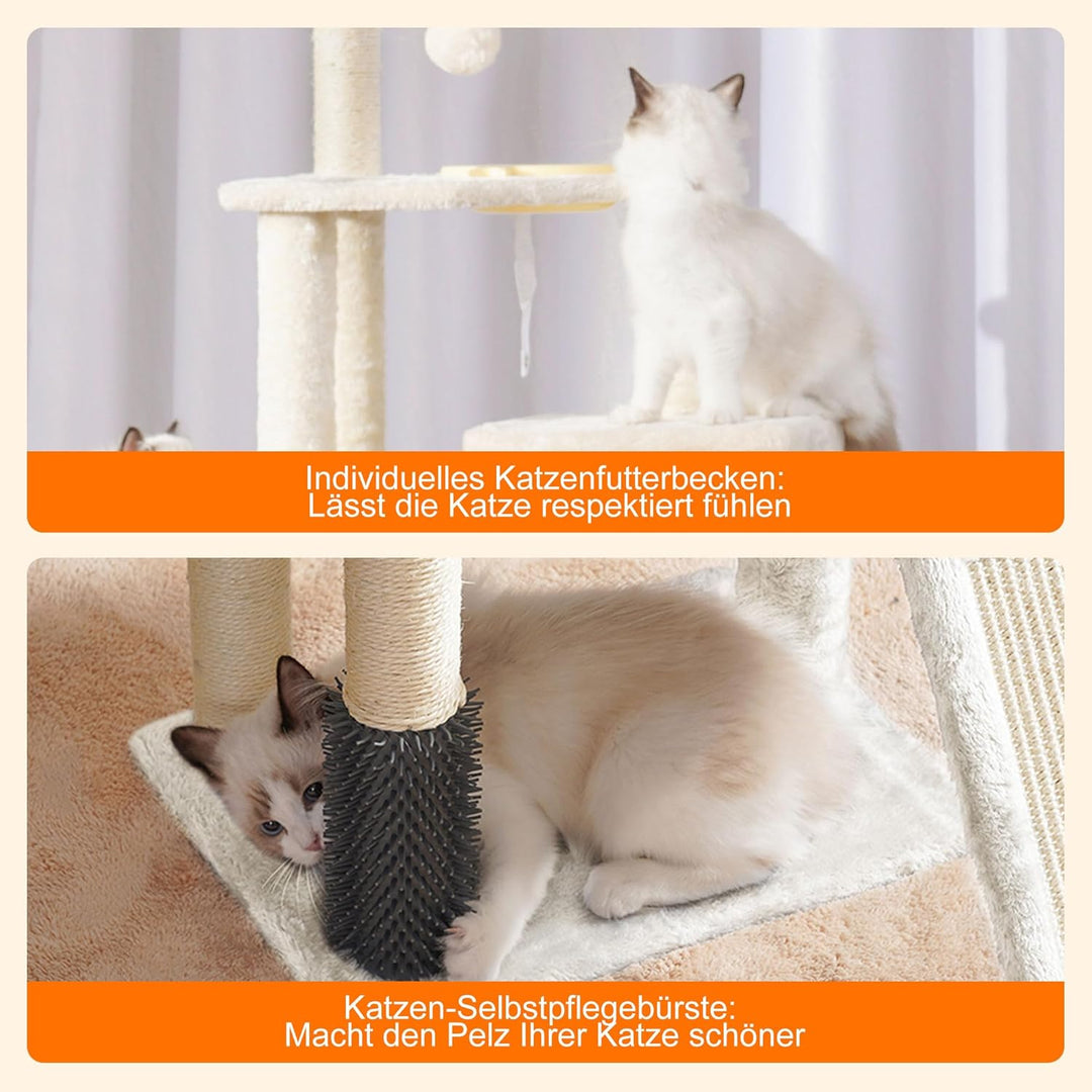 Heybly Kratzbaum mit Katzenbürste, Katzenbaum für Hauskatzen mit Gepolsterter Sitzstange aus Plüsch,