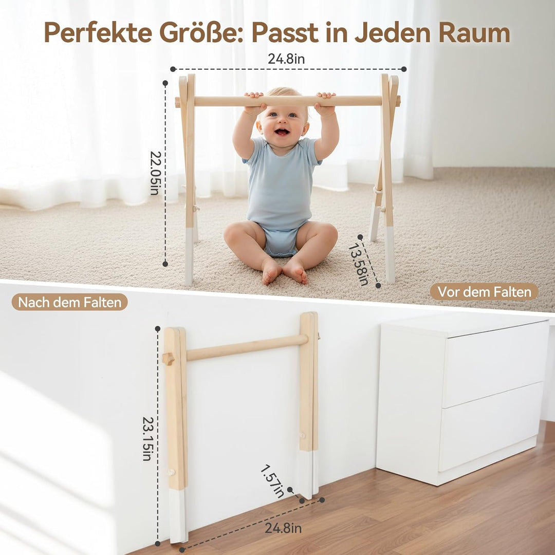 Holz Baby Spielbogen - Natürliches Holz Activity Archmit 5 abnehmbaren Sensorik Spielzeugen zum Grei