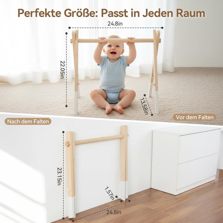 Holz Baby Spielbogen - Natürliches Holz Activity Archmit 5 abnehmbaren Sensorik Spielzeugen zum Grei