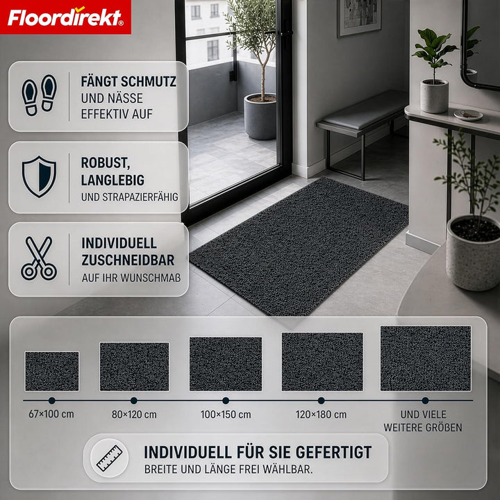 Floordirekt Schmutzfangmatte Anthrazit 67x150cm Hong Kong Pro – rutschfeste Sauberlaufmatte mit TPE-