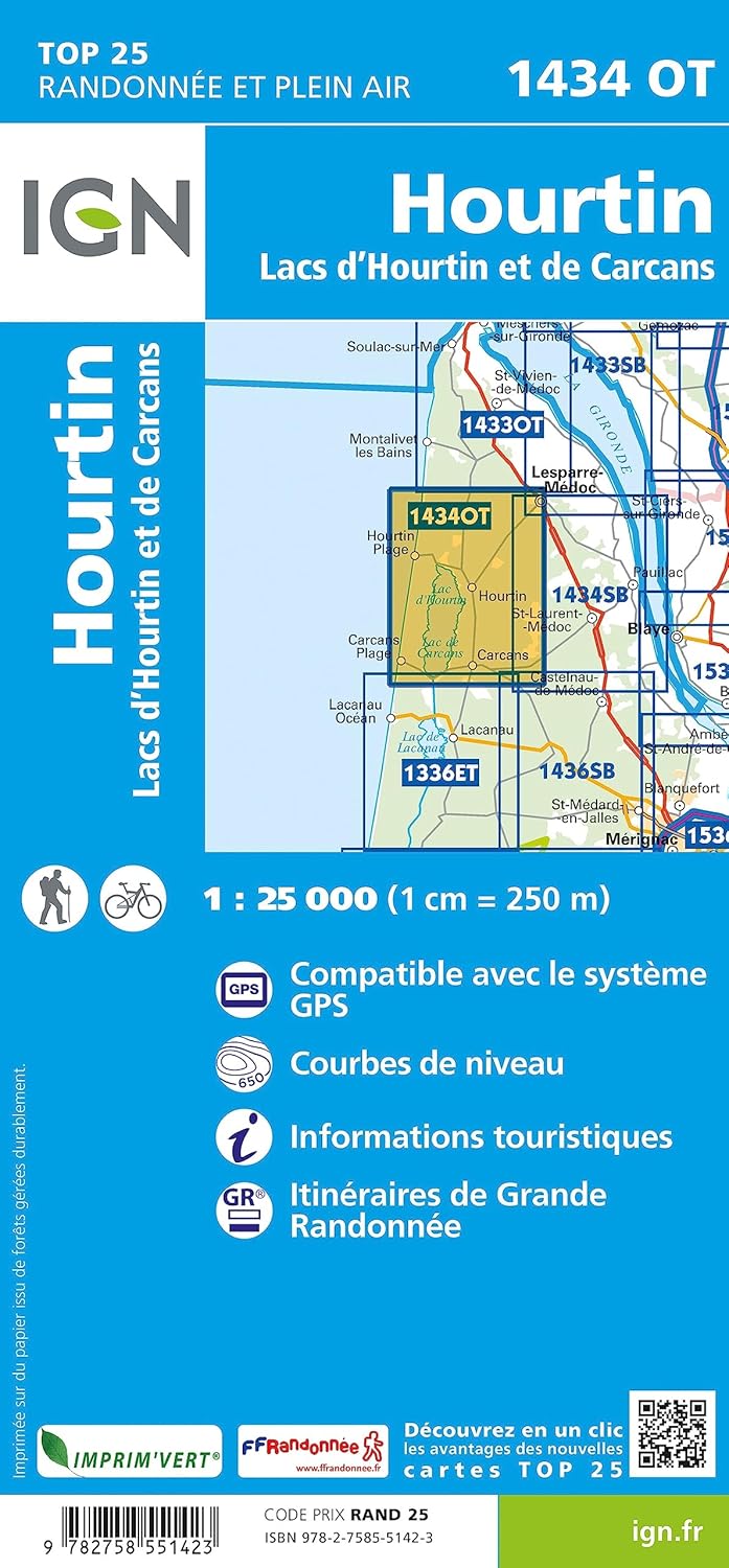 1434OT Hourtin Lacs d''Hourtin et de Carcans (TOP 25), Karte