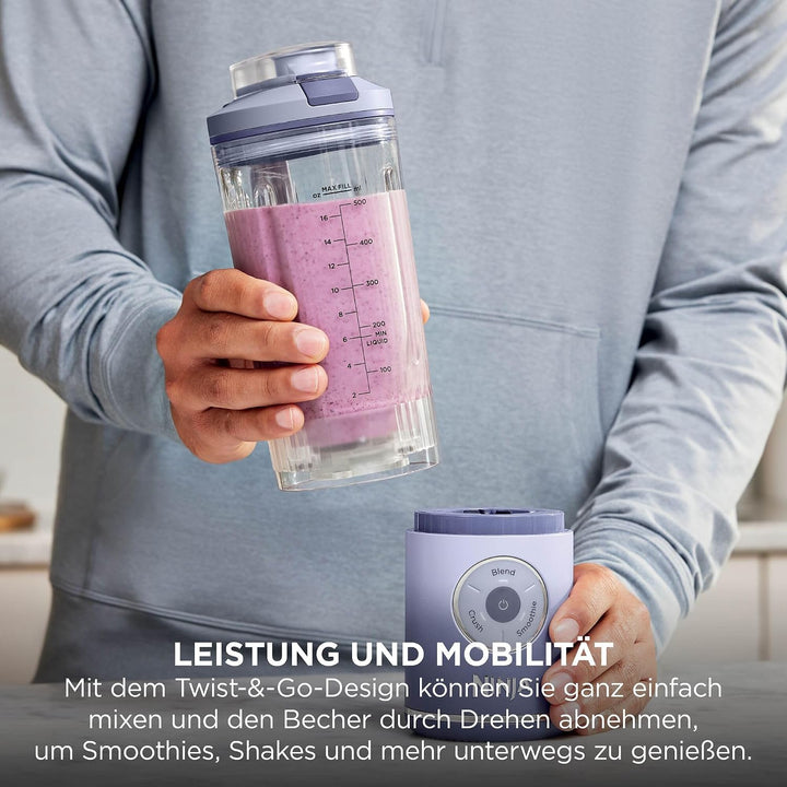 Ninja Blast Max Tragbarer Mixer/Blender/Smoothie Maker, 570 ml, wiederaufladbar, Mixbecher & auslauf