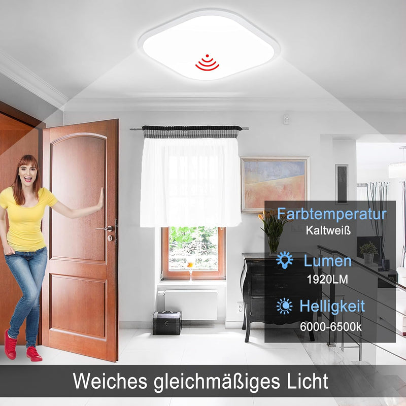 UISEBRT 24W LED Deckenleuchte Kaltweiss Radar Sensor mit Bewegungsmelder - Moderne Deckenlampe Ultra