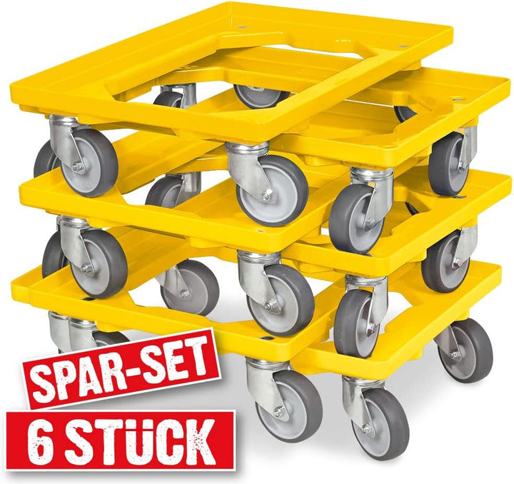 BRB 6X Logistikroller/Transportroller für Kisten 600x400 mm, Tragkraft 250 kg (gelb), Gelb