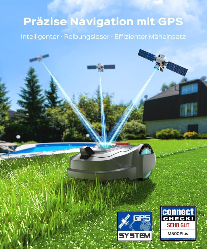 YARDCARE M800Plus Mähroboter ohne Begrenzungskabel,Max. 800 m²,GPS Positionierung+KI Vision,U-förmig