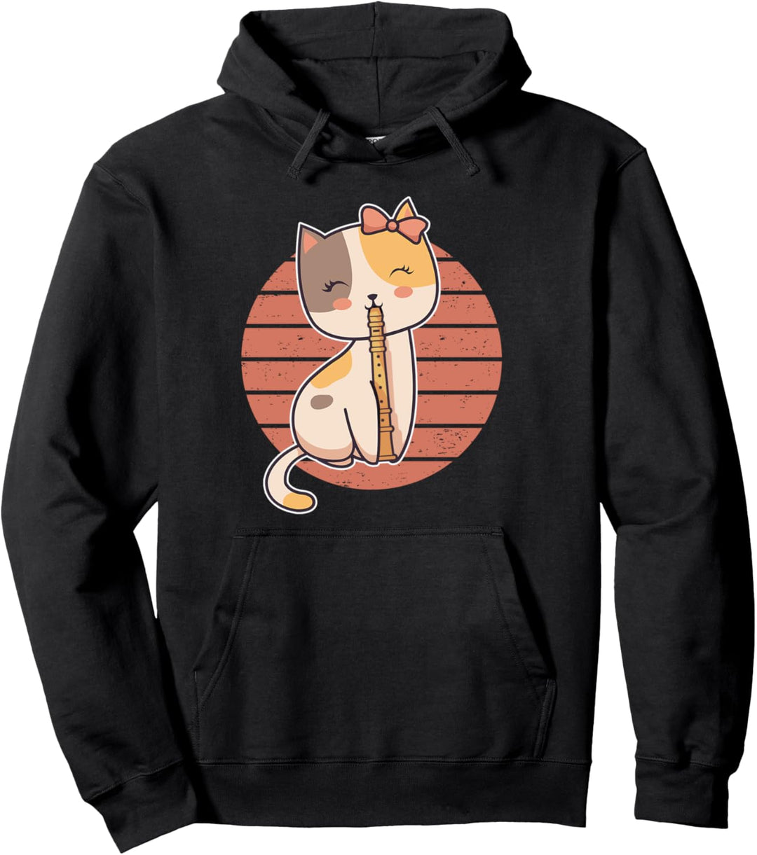 Flötenspielerin Flötistin Flöte I Süsse Katze Spielt Flöte Pullover Hoodie