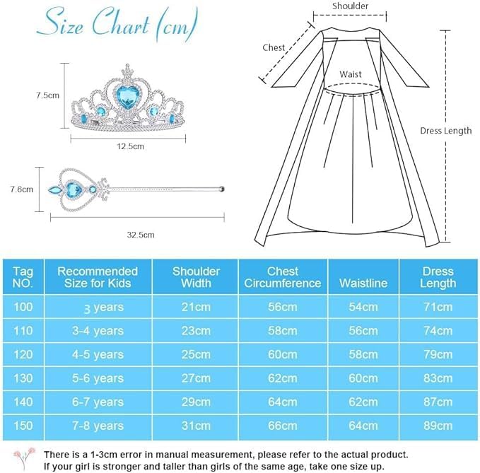Vicloon Elsa kostüm mädchen, Elsa Kleid Kinder Set,elsa kostüm Accessoires für Mädchen,Halloween Wei