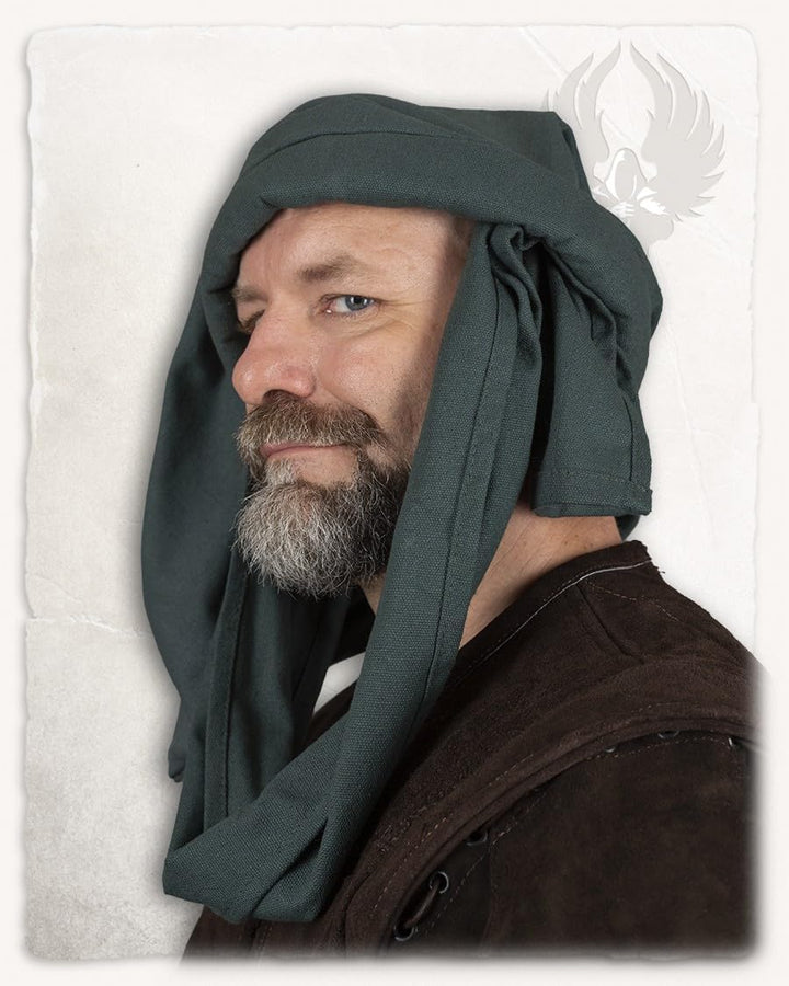 MYTHOLON Rafael Chaperon, Canvas, grün, S, Mittelalter Kopfbedeckung, Gugel, Haube grün S, grün S