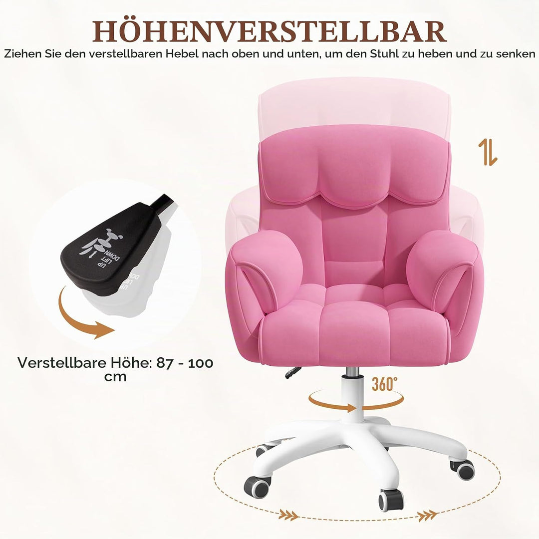 Ergonomischer Bürostuhl, Höhenverstellbarer Schreibtischstuhl mit Armlehnen, 360° Drehfunktion, Samt