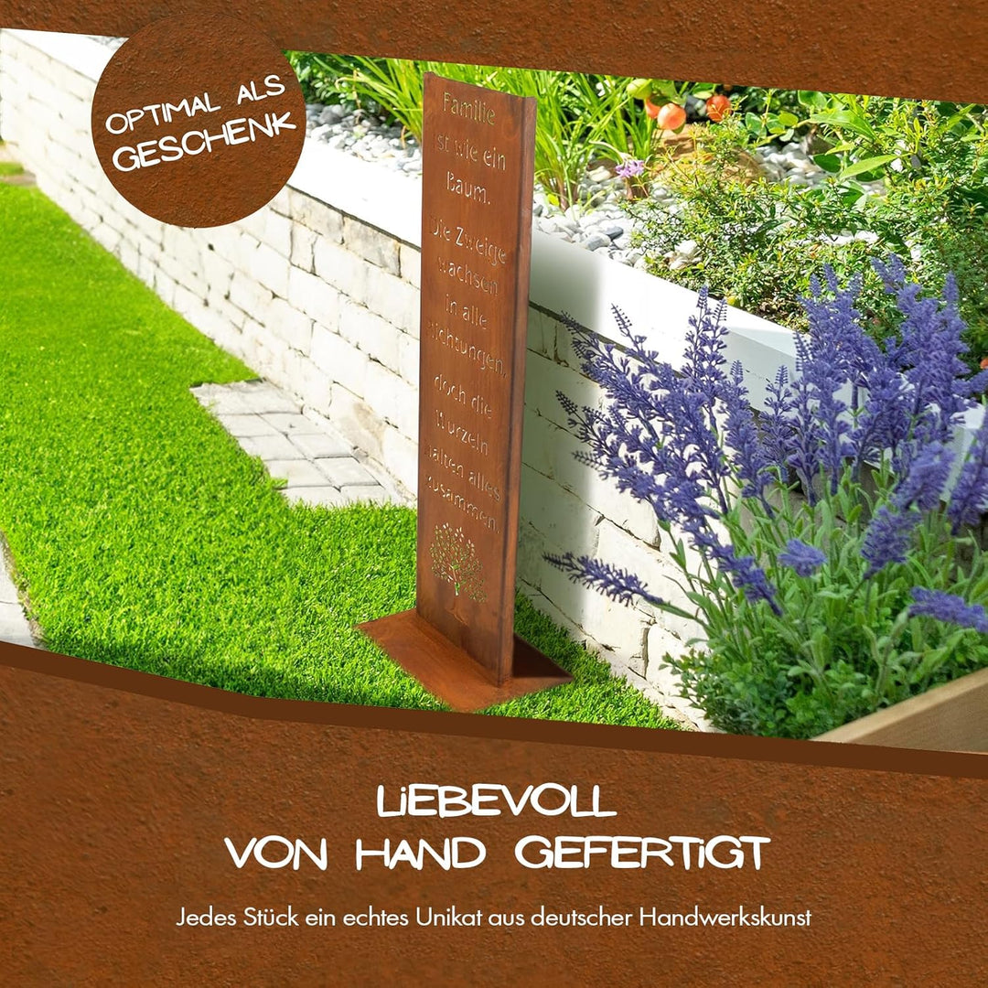 Rostikal Gartenschild Familie - 55 cm - Handgefertigtes Edel-Rost Metallschild aus Cortenstahl - Rob