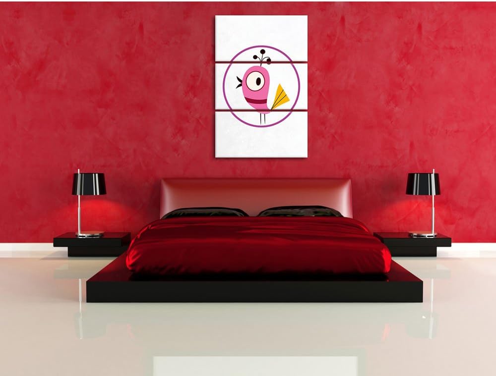 Pixxprint Lustiger Vogel in Kreis als Leinwandbild/Grösse: 3 Teilig (120x80) cm/Wandbild/Kunstdruck/