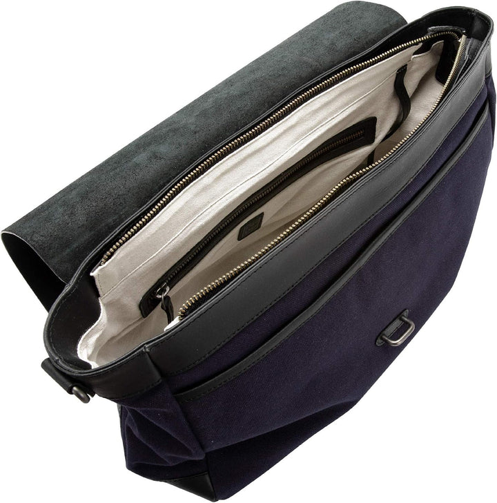 DUDU Grosse Damen Schulter-Tasche aus Leder und Canvas Stoff Bicolor Postman mit abnehmbarem Schulte