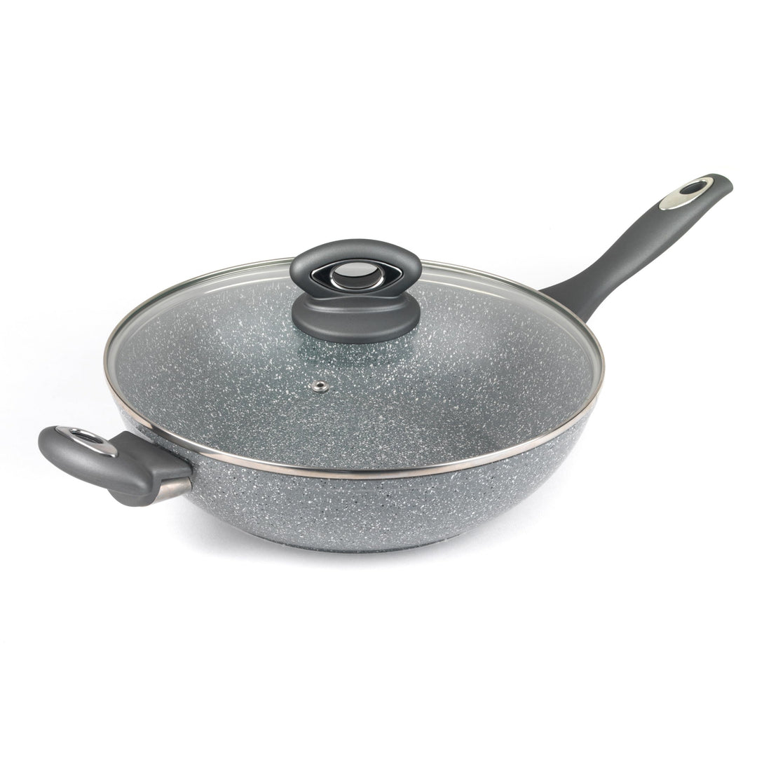 Salter BW02772G Marblestone 28cm Wokpfanne - Antihaftwok mit Deckel, PFOA-frei Wok, Spülmaschinenfes