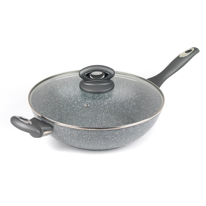 Salter BW02772G Marblestone 28cm Wokpfanne - Antihaftwok mit Deckel, PFOA-frei Wok, Spülmaschinenfes