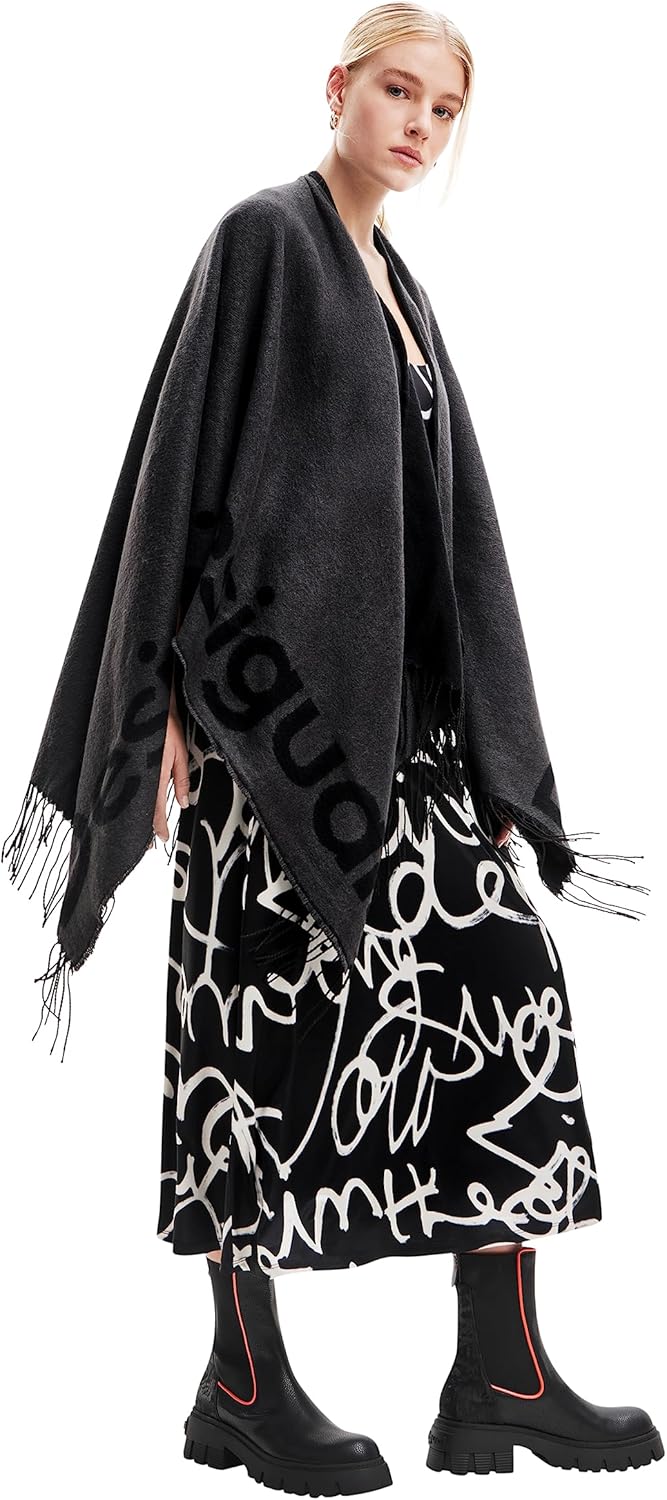 Desigual Women's Poncho_Logo Paris, Black, One Size