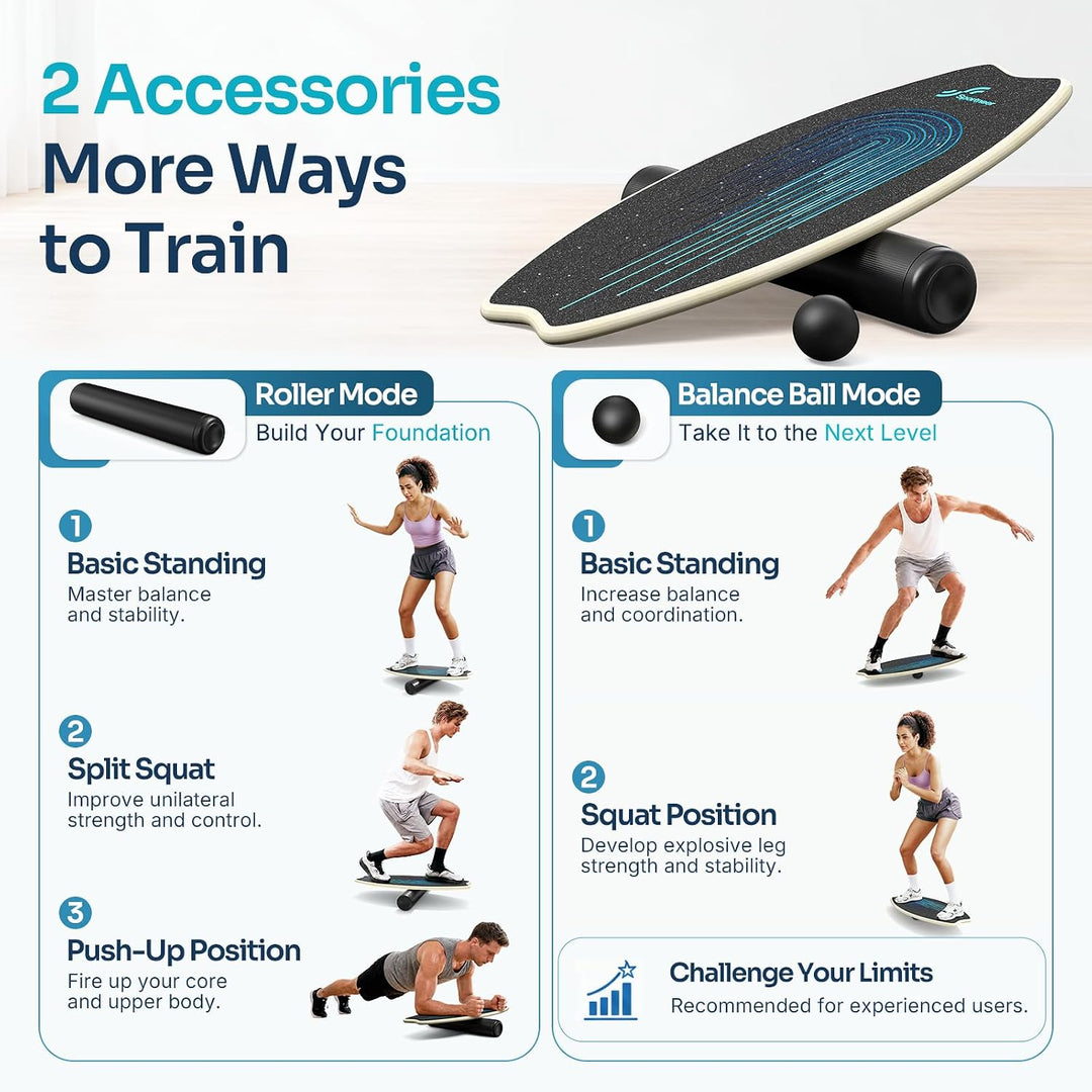 Balance Board Holz, Sportneer Indoorboard Skateboard, Indoor Surfboard Trickboard und Gleichgewichts