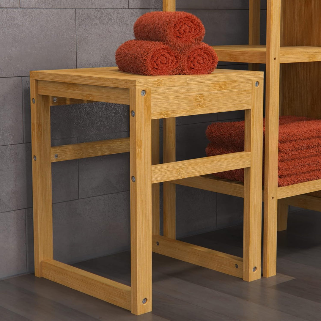 EISL BMBA02-BH2 Bambus Badhocker, Hocker aus Bambus für das Badezimmer, mit Sitzfläche, (B x H x T):