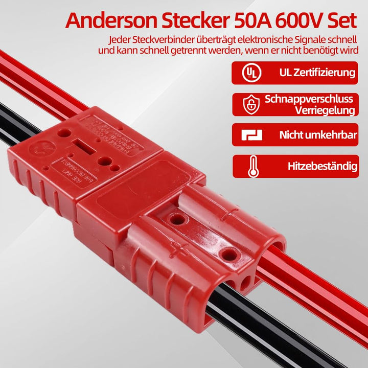 12 Stück Anderson Stecker 50A 600V, Batterie Schnelltrennstecker, Hochstromstecker 50A für Auto, Woh