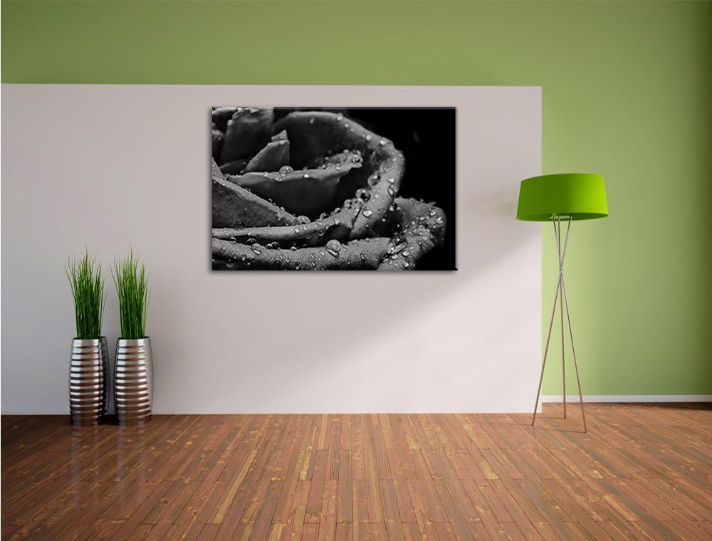 Pixxprint Tropfen auf roter Rose als Leinwandbild | Grösse: 100x70 | Wandbild| Kunstdruck | fertig b