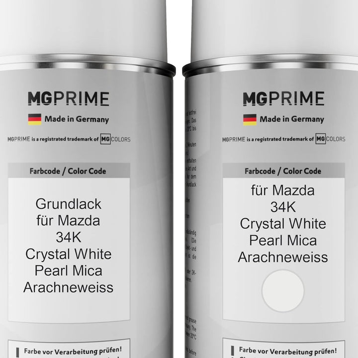 MG PRIME Autolack Sprühdosen Set für Mazda 34K Crystal White Pearl Mica/Arachneweiss Grundlack Basis