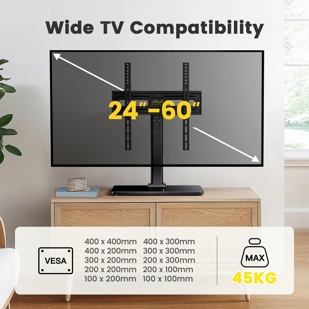TV Ständer Schwenkbarer, Universal TV Standfuss für 32-60 Zoll LED LCD Flach & Curved Fernseher bis