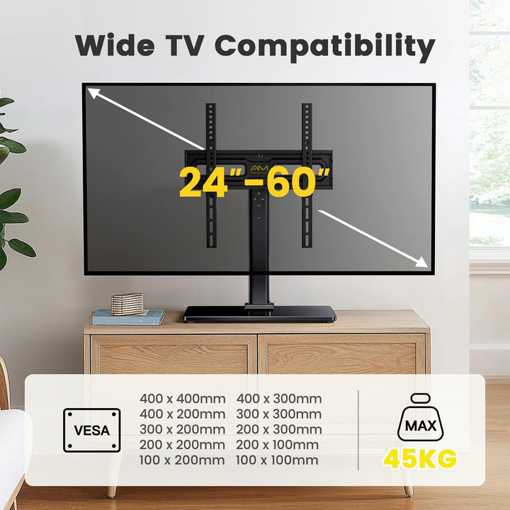 TV Ständer Schwenkbarer, Universal TV Standfuss für 32-60 Zoll LED LCD Flach & Curved Fernseher bis