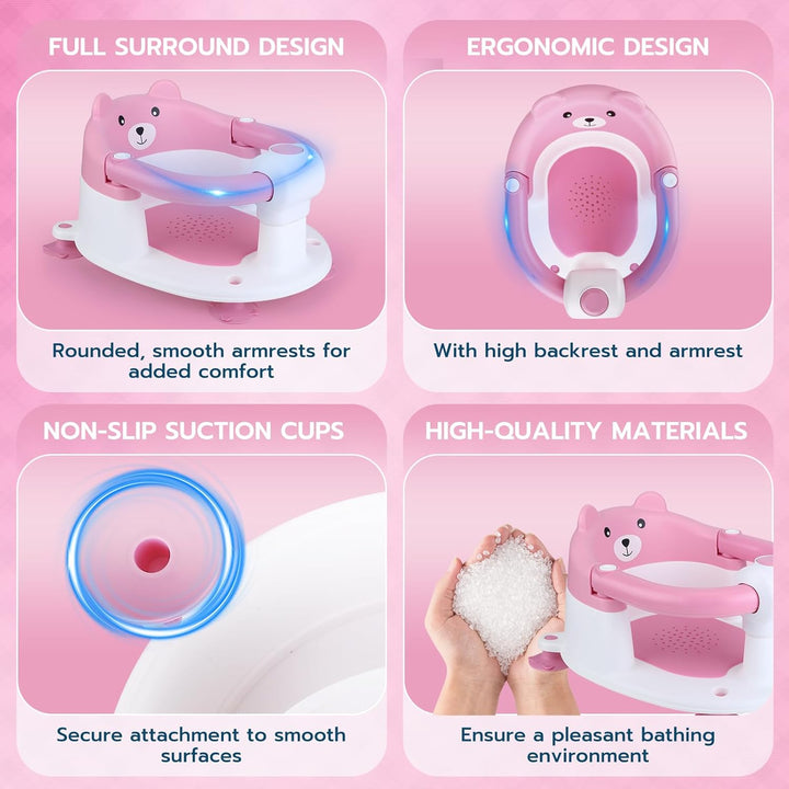 Badewannensitz Baby ab 6 Monate, Wissenschaftlicher Wirbelsäulenschutz, Mit 4 Starke Saugnäpfe und K