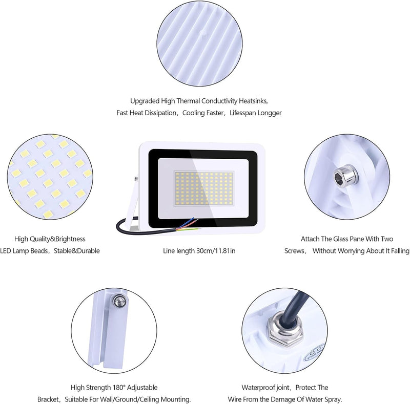 MIWATT 2 Stücke 100W LED Ultra dünn Strahler Aussen, 7200LM Superhell LED Fluter, IP68 Wasserdicht A