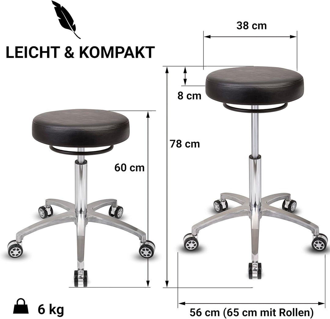 Staboos Rollhocker bis 160 kg - Rundsitz mit Ringauslösung - Drehhocker Praxishocker höhenverstellba