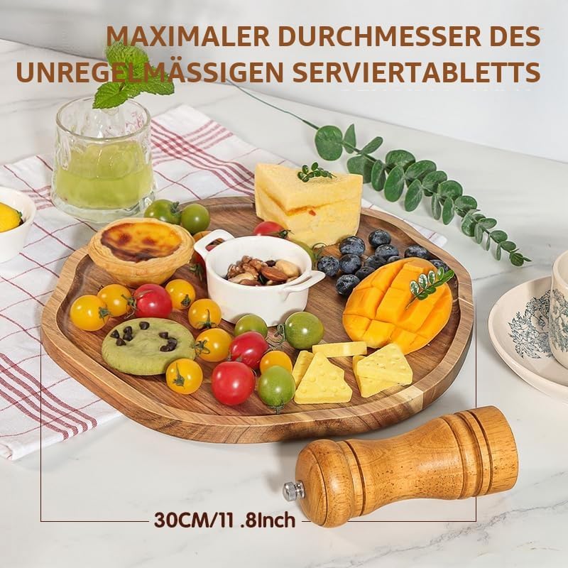 2er-Pack Akazienholz Serviertablett – 30 cm unregelmässig rustikales Käsebrett für Käse, Fleisch, Ob