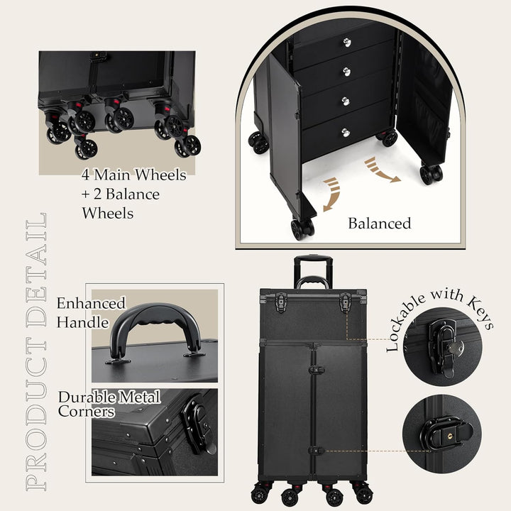 Kosmetik Trolley Kosmetikkoffer Friseurkoffer mit 4 Schubladen Make up Koffer Gross Schminkkoffer Na