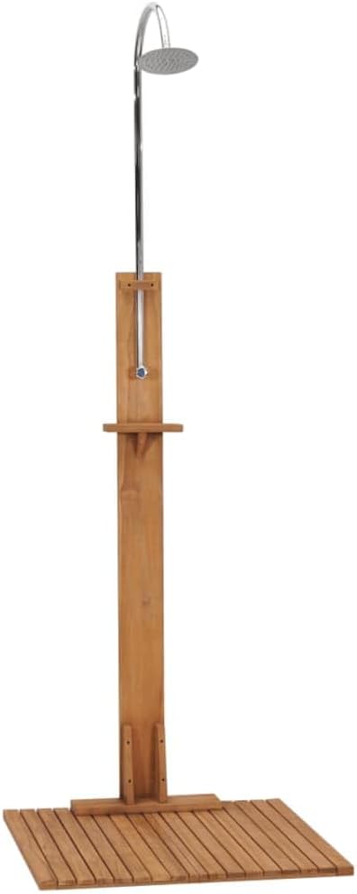 vidaXL Teak Massiv Gartendusche mit Drehknopf Duschkopf Aussendusche Pooldusche Campingdusche Dusche