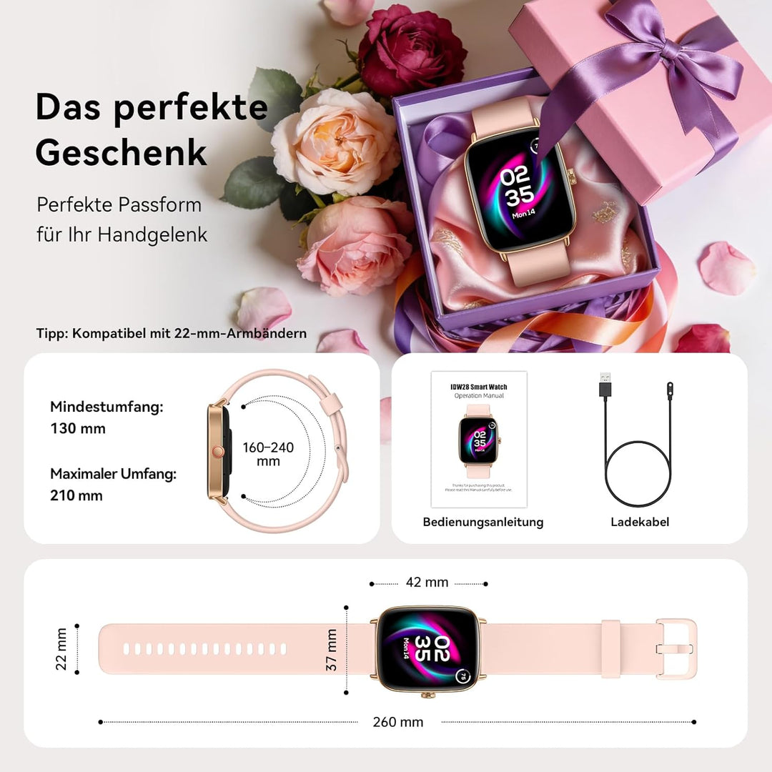 Yoever Smartwatch Damen mit Telefonfunktion - 1.85" Fitnessuhr Damen mit Herzfrequenz SpO2 Schlafmon