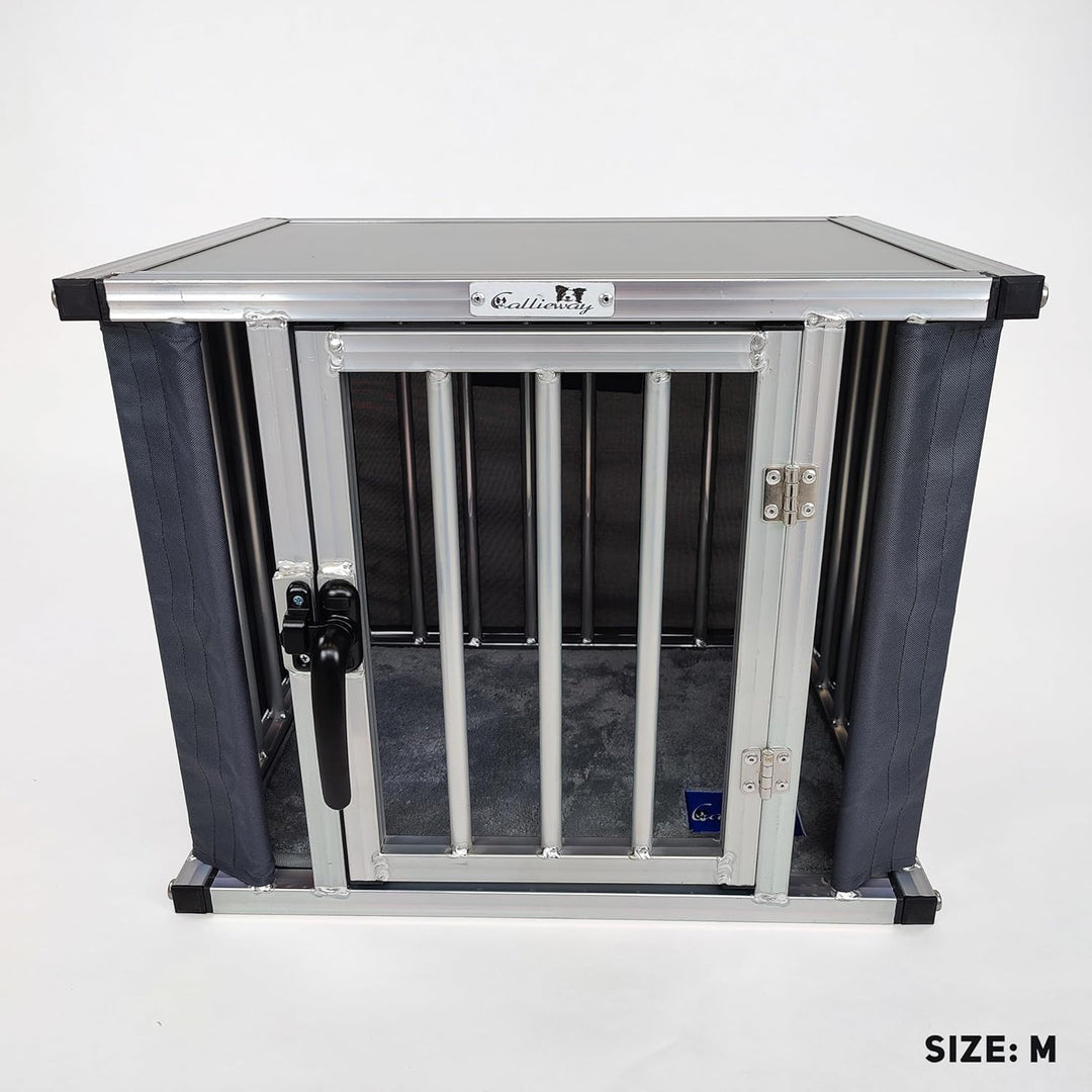 Callieway® ALU DOGBOX/Hundebox/ALU Hundkäfig für Büro und Daheim (nur vertikale Stäbe) (SMALL: 43(L)