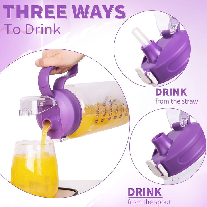 2l Trinkflasche Glas mit Strohhalm & Zeitmarkierung 2 liter Grosse Motivation Glasflasche mit Uhrzei