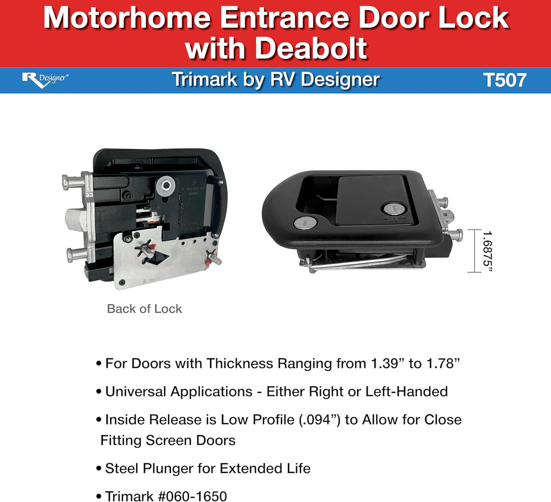 RV Designer T507 Wohnmobil-Eingangstürschloss mit integriertem Riegel für TriMark, Regular