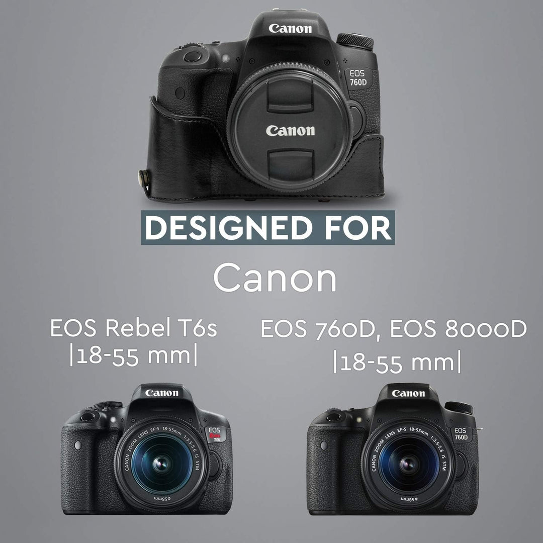 MegaGear MG527 Leder Kameratasche für Canon EOS 750D / Canon EOS 760D Kamera mit 18-200 (T6i, T6s) K