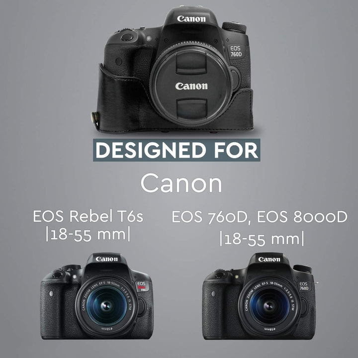 MegaGear MG527 Leder Kameratasche für Canon EOS 750D / Canon EOS 760D Kamera mit 18-200 (T6i, T6s) K