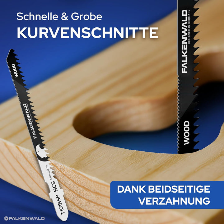 FALKENWALD® Stichsägeblätter Holz 10x T101BSP – High Speed Wood - 50mm für schnelle Schnitte - T-Sch