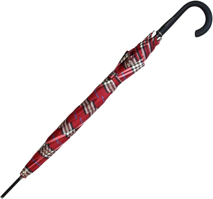 Jasch Regenschirm Stockschirm Damen Herren Automatik Windproof Fiberglas Karo Rot