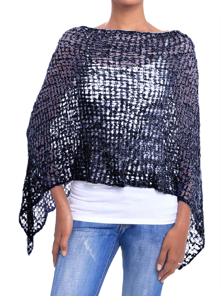 JOPHY & CO. Damen-Poncho aus Netzstoff, Strickoptik, schulterfrei, für Sommer und Frühling, leicht u