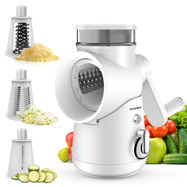 KitchenBoss Gemüseschneider Manuell,Mandoline Gemüsehobel:Käsereibe,Trommelreibe 3 in 1,Geeignet für
