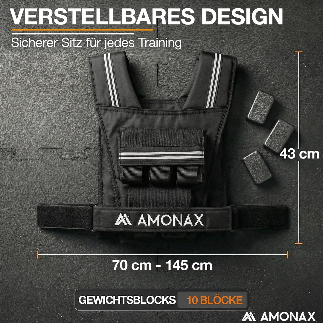Amonax Gewichtsweste 10kg/20kg/30kg, Verstellbare Gewichtsweste für Herren und Damen, Weighted Vest
