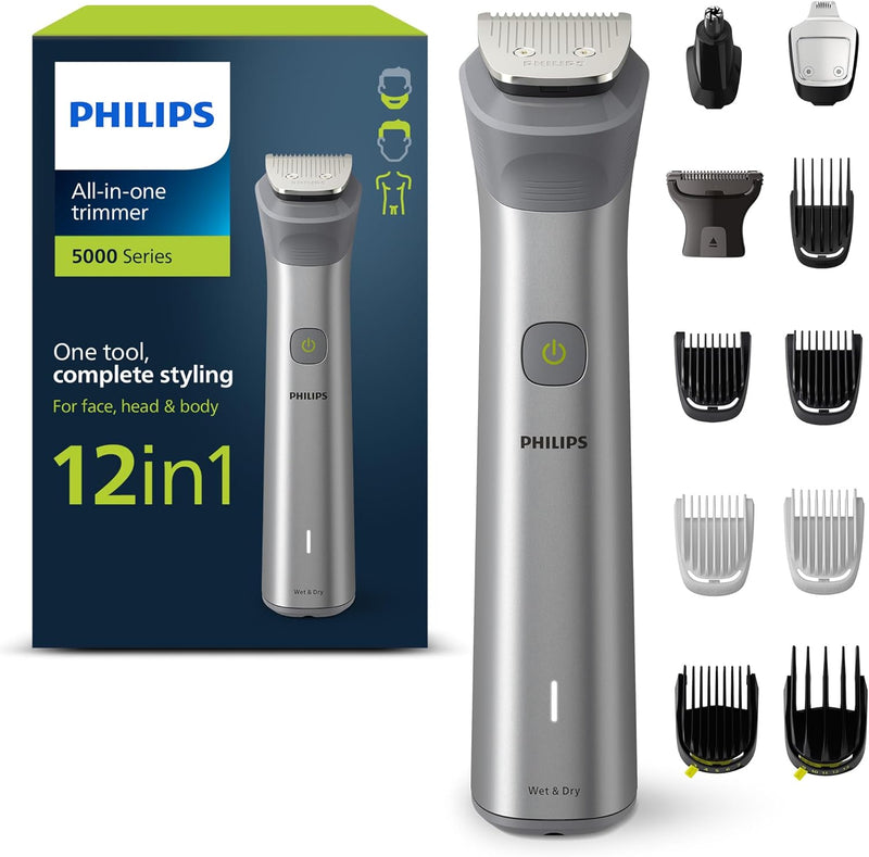 Philips Multigroom Series 5000, All-in-One-Trimmer, 12-in-1 Barttrimmer und Haarschneider für Gesich