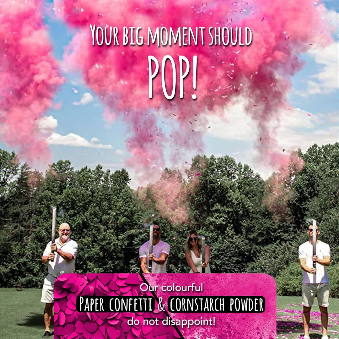 Team Planet Gender Reveal Konfetti Kanone 4 Lebendigen Farben, Sicherer Pulver und 100% Biologisch A