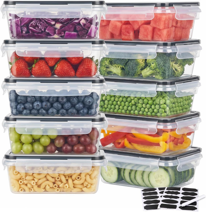 Hotec Frischhaltedosen mit Deckel, 10 x 1 L, Clip & Close Frischhaltedosen-Set, Meal Prep Boxen, 100
