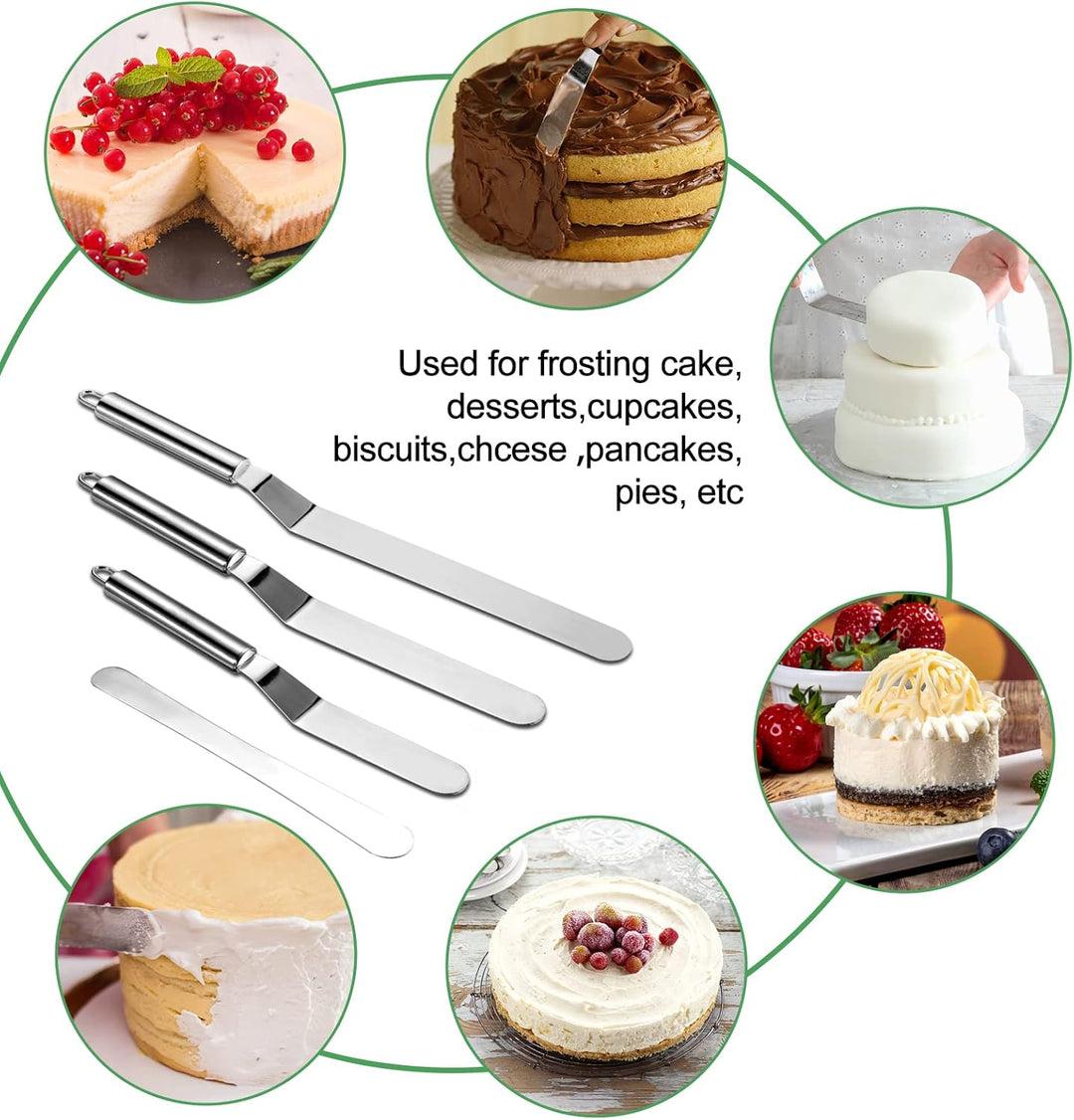 Vinabo Küchenspachtel-Set, 4 Stück, abgewinkelt, Spachtel aus Edelstahl, Spachtel für Kuchen, Kuchen