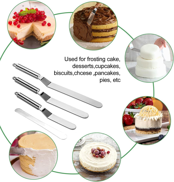 Vinabo Küchenspachtel-Set, 4 Stück, abgewinkelt, Spachtel aus Edelstahl, Spachtel für Kuchen, Kuchen